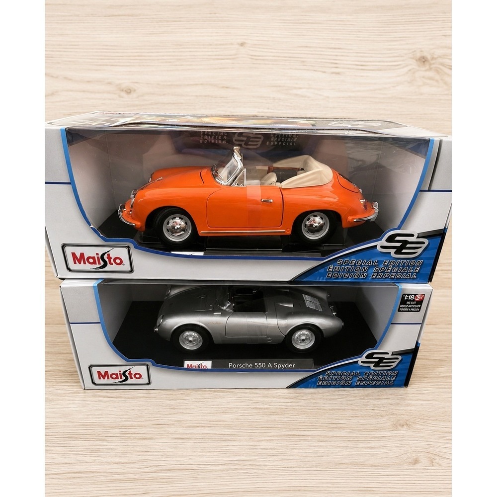 Maisto 1:18 Porsche 356B Cabriolet 1961 & Porsche 550A Spyder Diecast Lot of 2